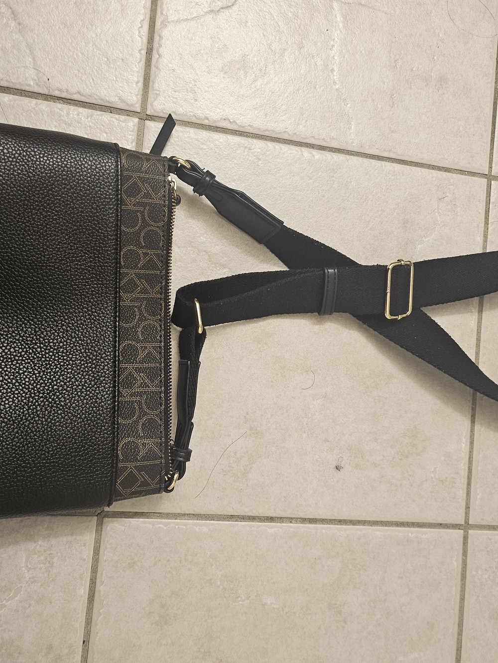 Calvin Klein Black Crossbody Bag with Brown Logo Trim